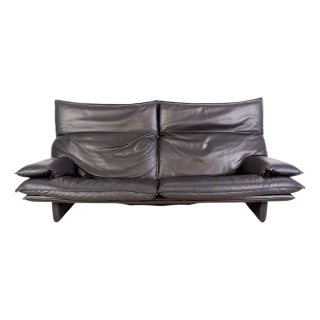 Vintage Italian 2-Seater Sofa in Black Leather, 1980s For Sale