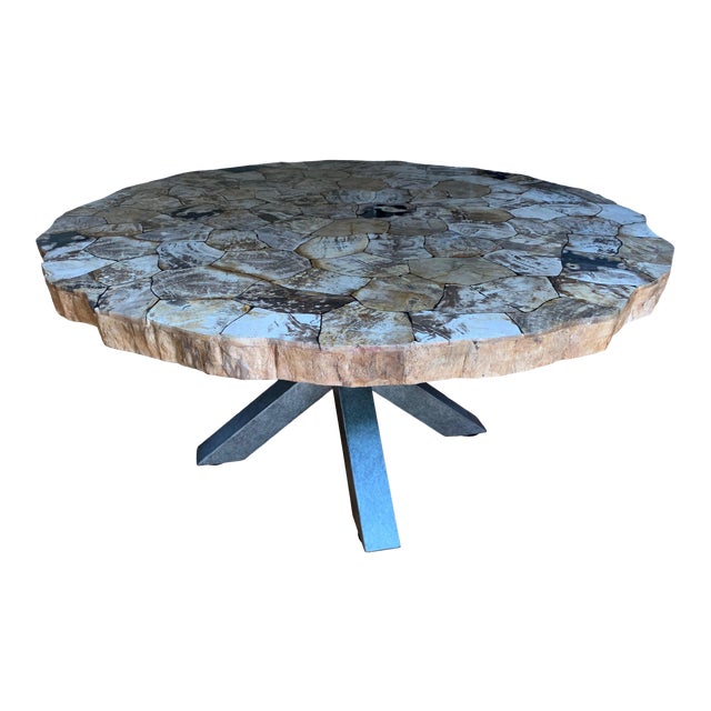 Massive Petrified Wood Round Dining Room Table