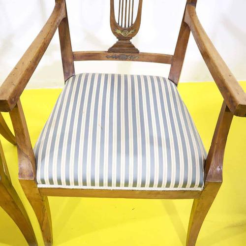 Pair of Empire Walnut Armchairs with Lyre Back