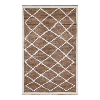 Brown & White Modern Wool Rug For Sale