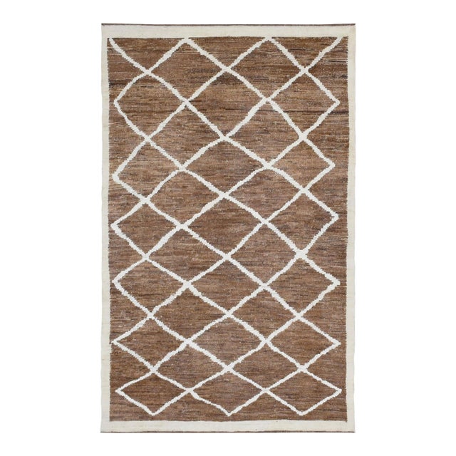 Brown & White Modern Wool Rug For Sale