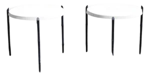 Late 20th Century Aluminum Faux Bamboo Round Fiberglass Side Tables - A Pair