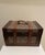 This is a beautifully crafted vintage storage box featuring genuine leather trim, brass-tone hardware, and a richly...