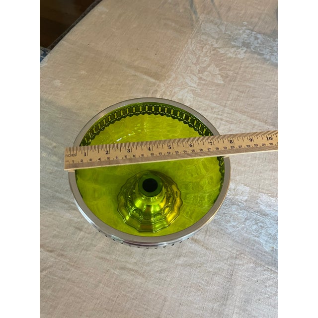 Late 19th Century Antique English Green Glass and Pierced Silverplate Pedestal Bowl/Compote For Sale In Chicago - Image 6 of 10