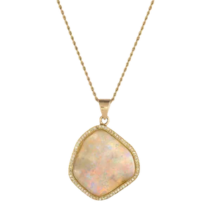 Natural Opal Diamond 18k Yellow Gold Freeform Pendant Necklace
