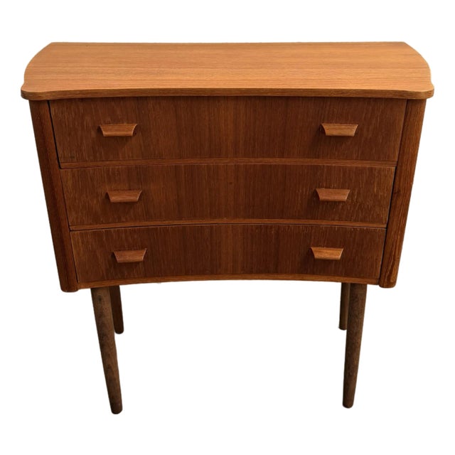 Danish Modern Curved Top Teak 3 Drawer Commode, 1960's For Sale