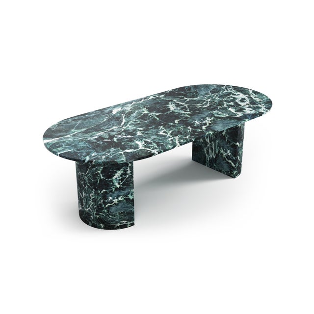 Refleko Oblong Dining Table in Verde Alpi Marble by Stone Valley For Sale - Image 4 of 6