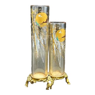 Antique French Baccarat Enameled Glass Vase For Sale