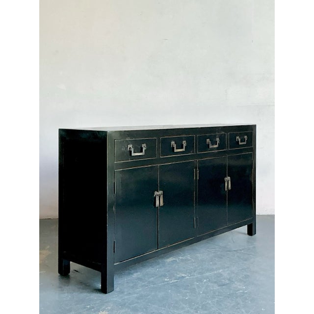 Late 20th Century Vintage Asian Black Lacquered Credenza For Sale - Image 5 of 7