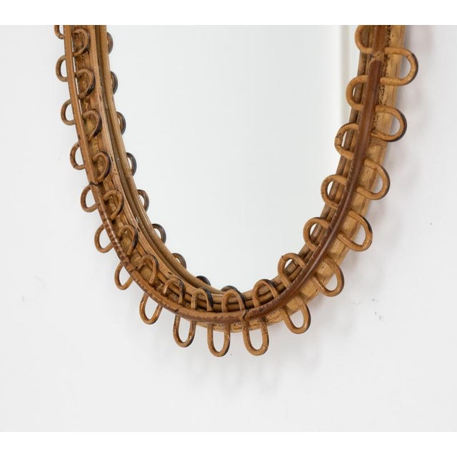 Mid-Century Oval Rattan and Bamboo Wall Mirror in the style of Franco Albini, Italy, 1960s For Sale - Image 9 of 11