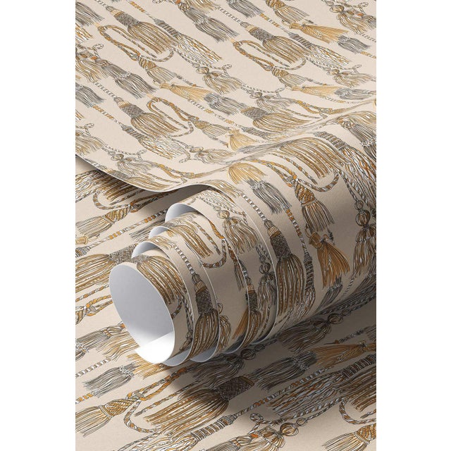 Tassel Trellis Grasscloth Wallpaper by House Party | Imperial Sand | 6 Yards For Sale - Image 9 of 9
