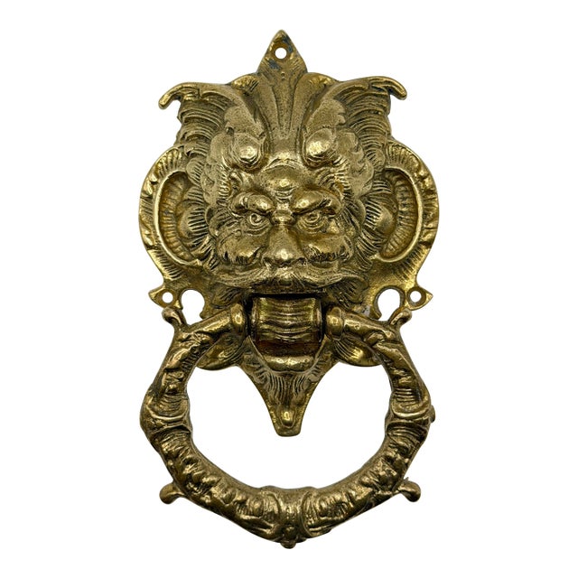 Vintage Italian Solid Brass Gothic Devil Door Knocker | Grotesque Mascaron Architectural Hardware For Sale