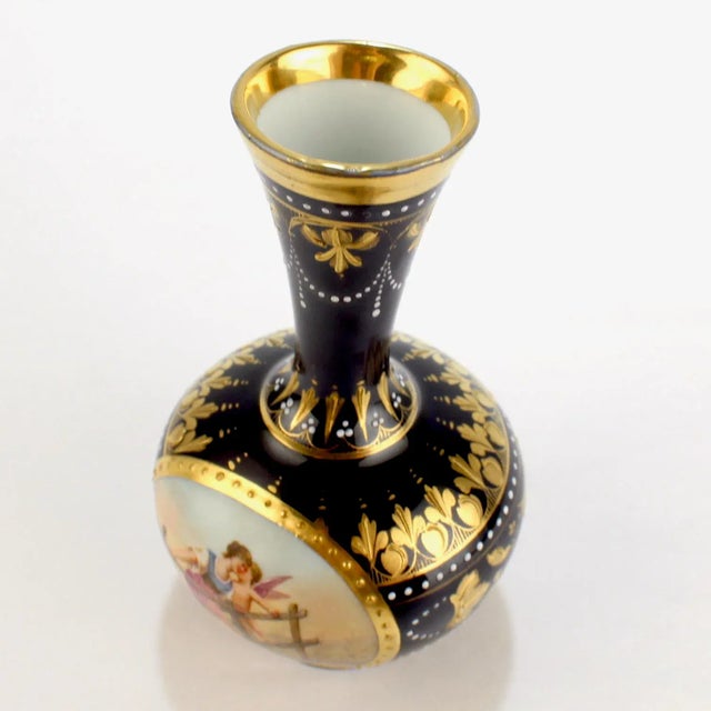 Beaux-Arts Signed Antique Royal Vienna Style Porcelain Gilt & Hand Painted Cobalt Blue Vase For Sale - Image 3 of 13