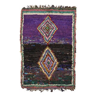 Black & Purple Boucherouite Rug - 4' 5" x 6' 6" For Sale