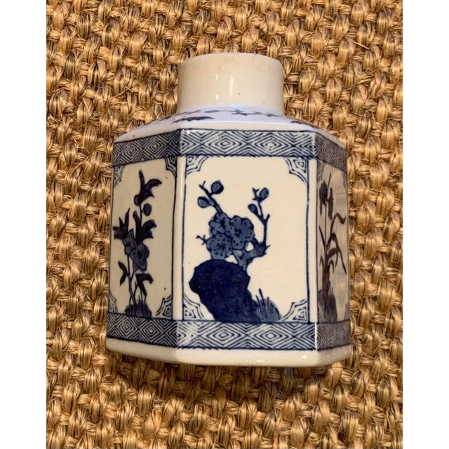 1950s Small Blue and White Japanese Hexagon Vase For Sale - Image 4 of 10