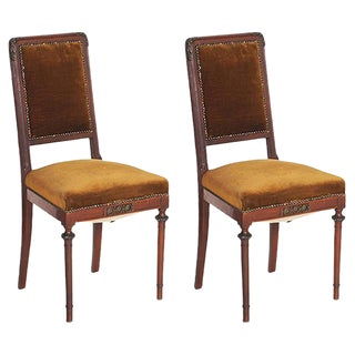 Set of 19th Century Art Nouveau Walnut & Velvet Side Chairs For Sale