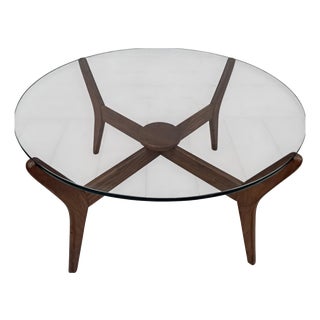 Mid-Century Round Coffee Table Teak with Glass Top from Lebus, 1960s For Sale