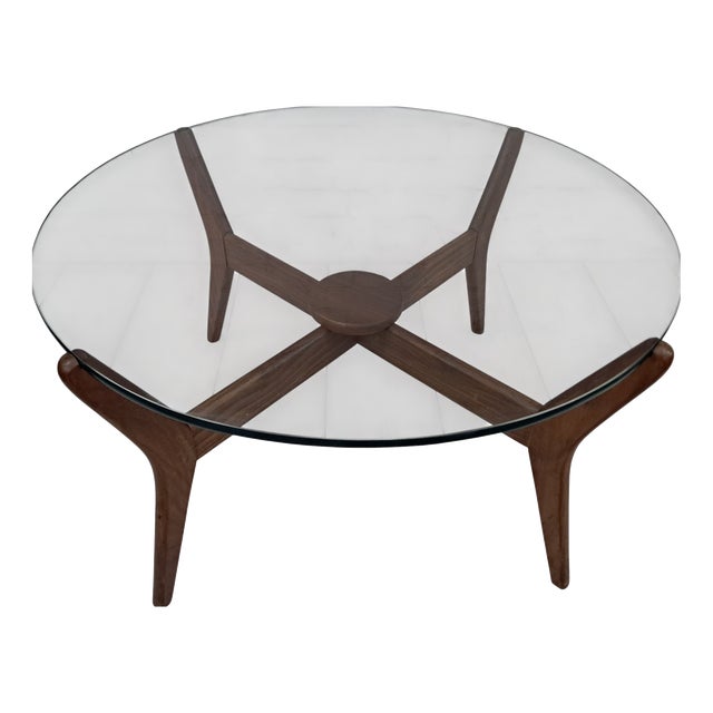 Mid-Century Round Coffee Table Teak with Glass Top from Lebus, 1960s For Sale