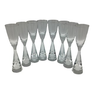 50’s Holmegaard Denmark Princess Teardrop Crystal Cordial Flutes by Bent Severin - Set of 8 For Sale