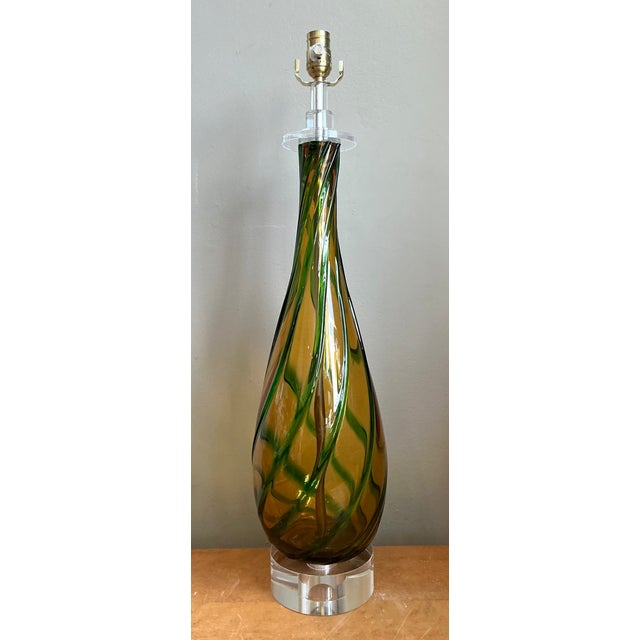 Mid 20th Century Vintage Murano Swirled Glass Table Lamp For Sale - Image 5 of 12
