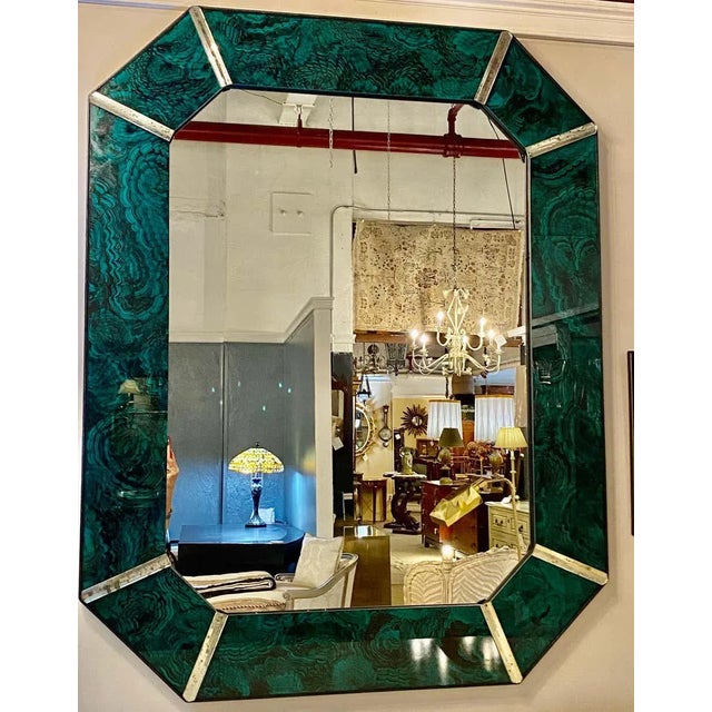 Hollywood Regency Octagonal Wall Mirrors Vintaged Malachite Style For Sale - Image 4 of 13