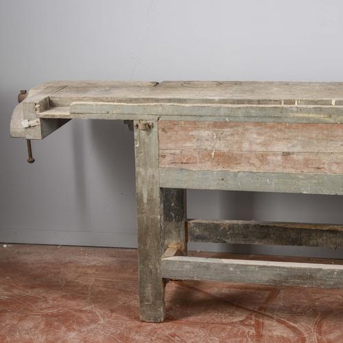 Wood Industrial Carpenter's Table with Double Vice For Sale - Image 7 of 9