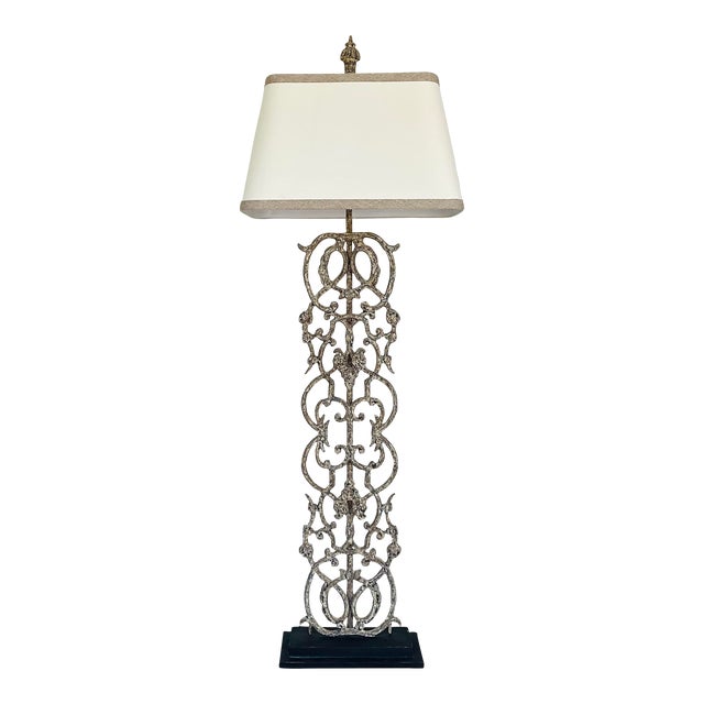Currey & Company Transitional Aged Iron Scroll Floor Lamp For Sale