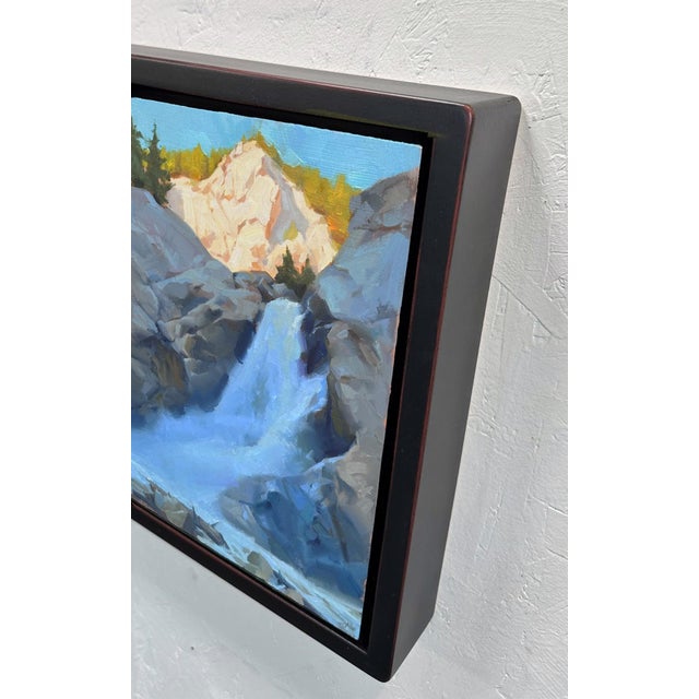 Contemporary Emanation by Judd Mercer | Oil on Wood Panel Waterfall cascading over rocks with trees in background For Sale - Image 3 of 3