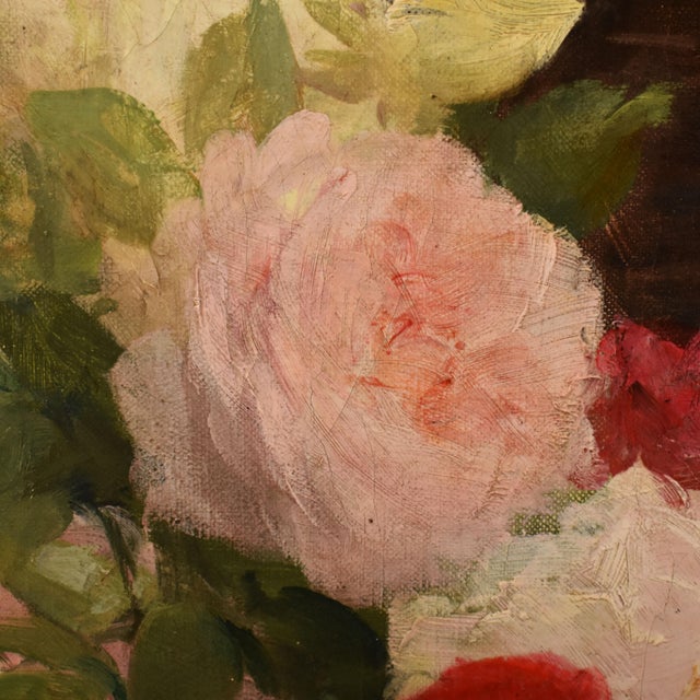 Achille Théodore Cesbron, Basket of Roses, 1890s, Oil on Canvas For Sale - Image 8 of 11