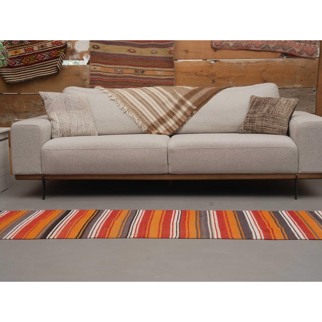 1970s Vintage Handmade Wool Cotton Orange Runner Rug For Sale In San Francisco - Image 6 of 11