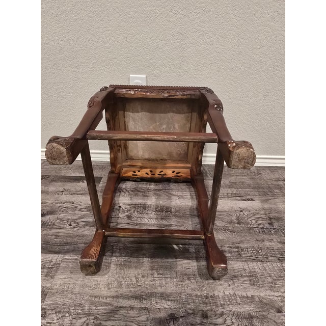 Stone Antique Chinese Carved Hardwood Marble Table For Sale - Image 7 of 9