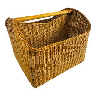 Vintage Large Handwoven Indonesian Rattan & Bamboo Market Basket With Divider For Sale
