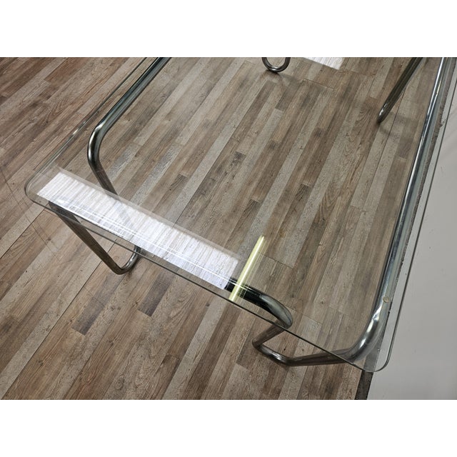 Glass Bauhaus Table in Chromed Tubular Steel and Glass, 1970 For Sale - Image 7 of 12