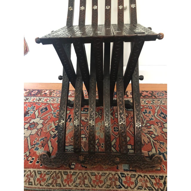 Brown Antique Wood Moorish Syrian Folding Chair with Mother of Pearl Inlay For Sale - Image 8 of 13