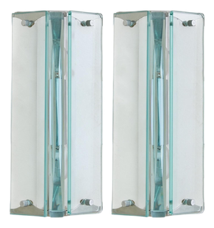 Pair of Italian Chrome + Glass Sconces in the Manner of Fontana Arte, 1960s