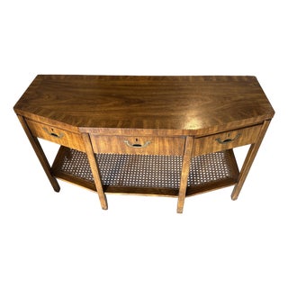 Vintage Drexel 3-Drawer Console Table / Buffet Server With Cane Shelf For Sale