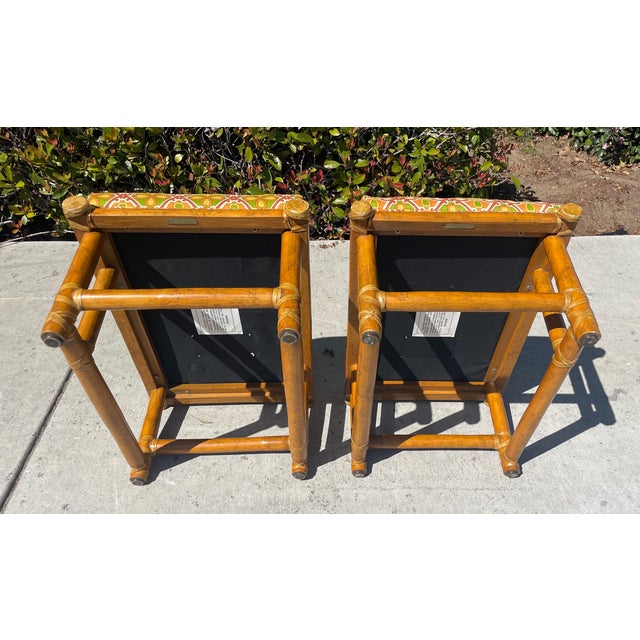 McGuire McGuire Vintage Rattan Ottomans/Footstools, a Set of 2 With Tommy Bahama Upholstery For Sale - Image 4 of 9