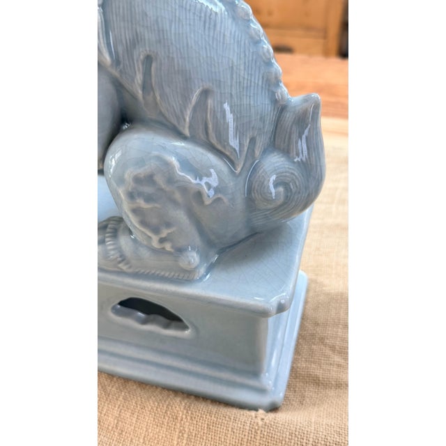 Pair of Ceramic Celadon Glaze Foo Dogs For Sale - Image 11 of 12