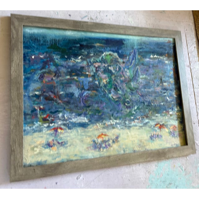“Beach People”, Original Oil Painting, Framed Coastal Art, Landscape For Sale - Image 15 of 15