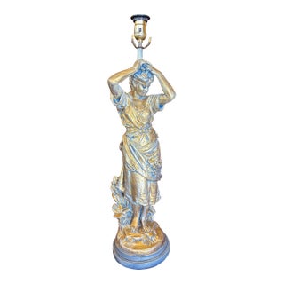 1960s Reproduction Auguste Moreau "Girl Dressing Her Hair" Table Lamp For Sale