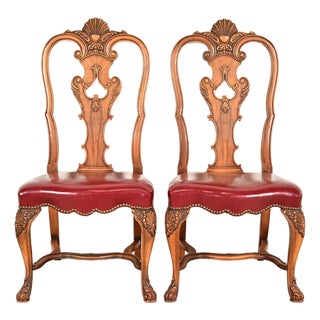 Berkey & Gay Antique Georgian Burled Walnut Side Chairs or Dining Chairs, Pair For Sale