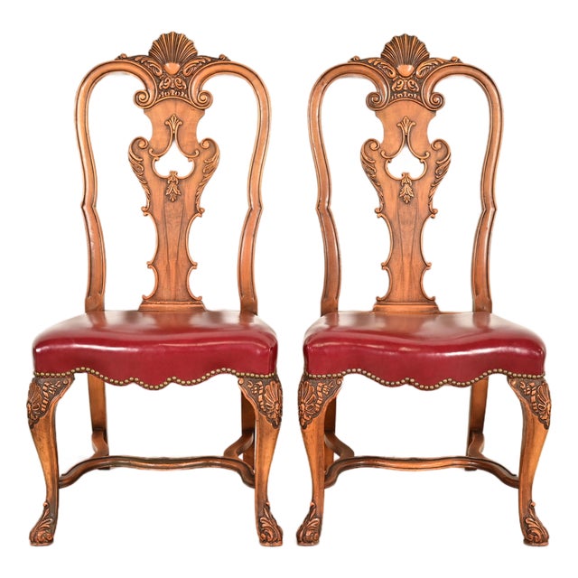 Berkey & Gay Antique Georgian Burled Walnut Side Chairs or Dining Chairs, Pair For Sale