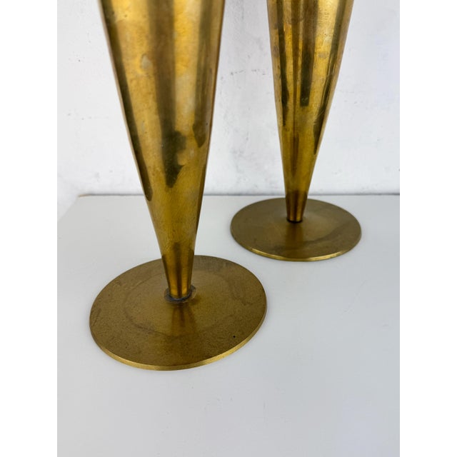 Mid-Century Modern Italian Brass Candlesticks, 1950s, Set of 2 For Sale - Image 9 of 16