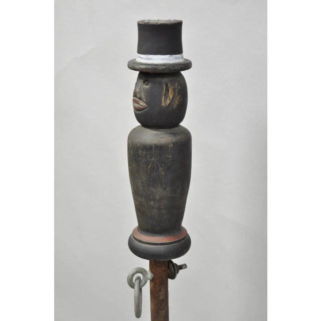 Black Vintage Carved Wood Figural Lawn Jockey Gentleman in Top Hat Horse Hitch Stand For Sale - Image 8 of 16