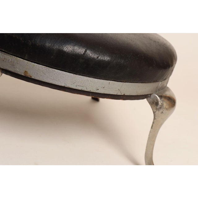 Art Deco Black Leather Footstool With Cabriole Cast Metal Legs For Sale - Image 15 of 16