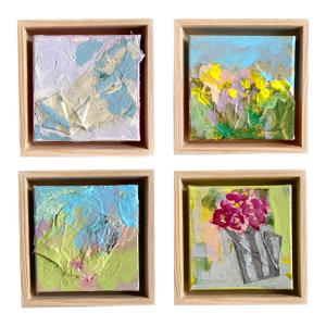 Curated Set of Four Mini Paintings in Vibrant Pastels