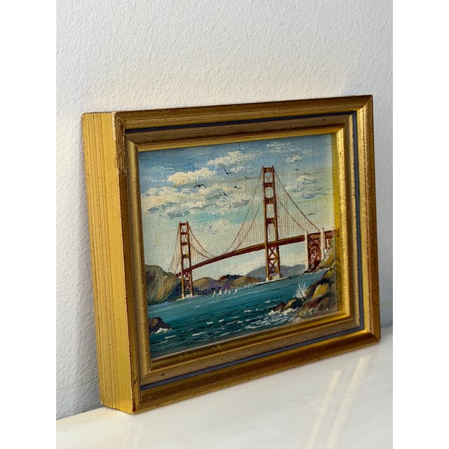 Golden Gate Bridge Oil Painting San Francisco California Miniature Coastal Landscape c.1980 Signed by Jean Bowler For Sale - Image 15 of 18