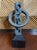 Fabulous 13” Signed Hand Hammered Blackwashed Aluminum Sculpture, Upon a Rustic Wood Base. Bold, handsome brutalist design...