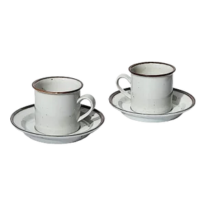 Vintage Dansk Brown "Generation Mist" Stoneware Coffee Cups and Saucers Set- 4 Pieces