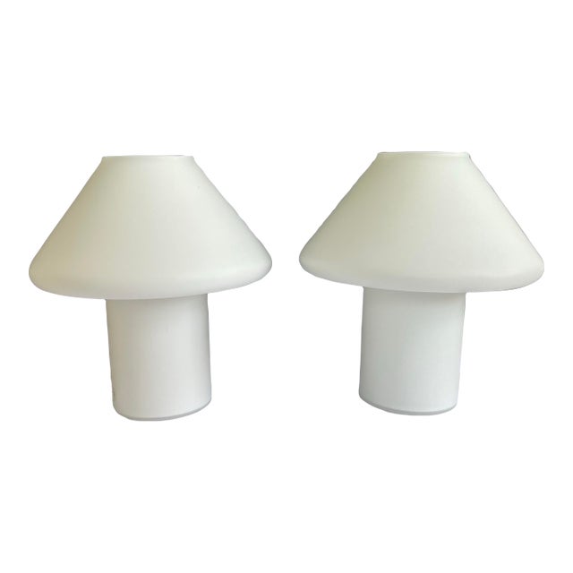 Vintage Hala Zeist Opaline Glass Mushroom Table Lamps - a Pair For Sale